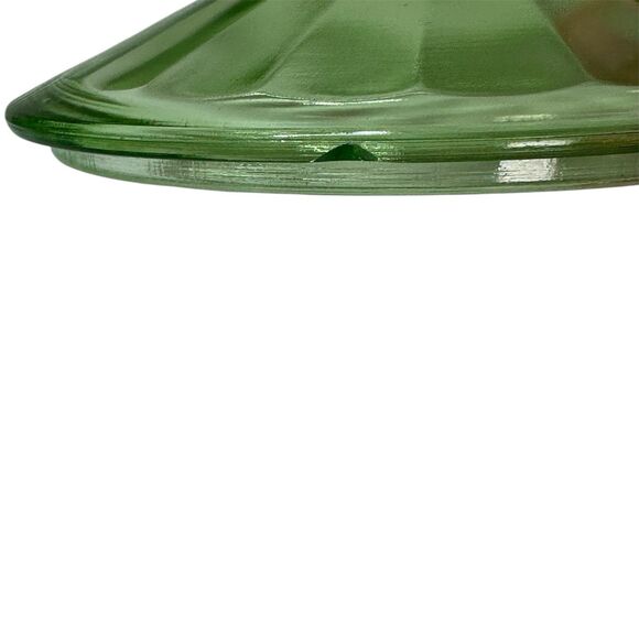 Hazel Atlas Vtg Pedestal Ribbon Compote Candy Dish & Lid Green uranium Glass - Picture 10 of 11